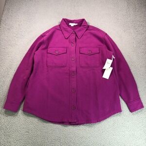 Good American Jacket Womens 1/2 S/M Pop Thistle Fleece Shacket Shirt Pockets NEW